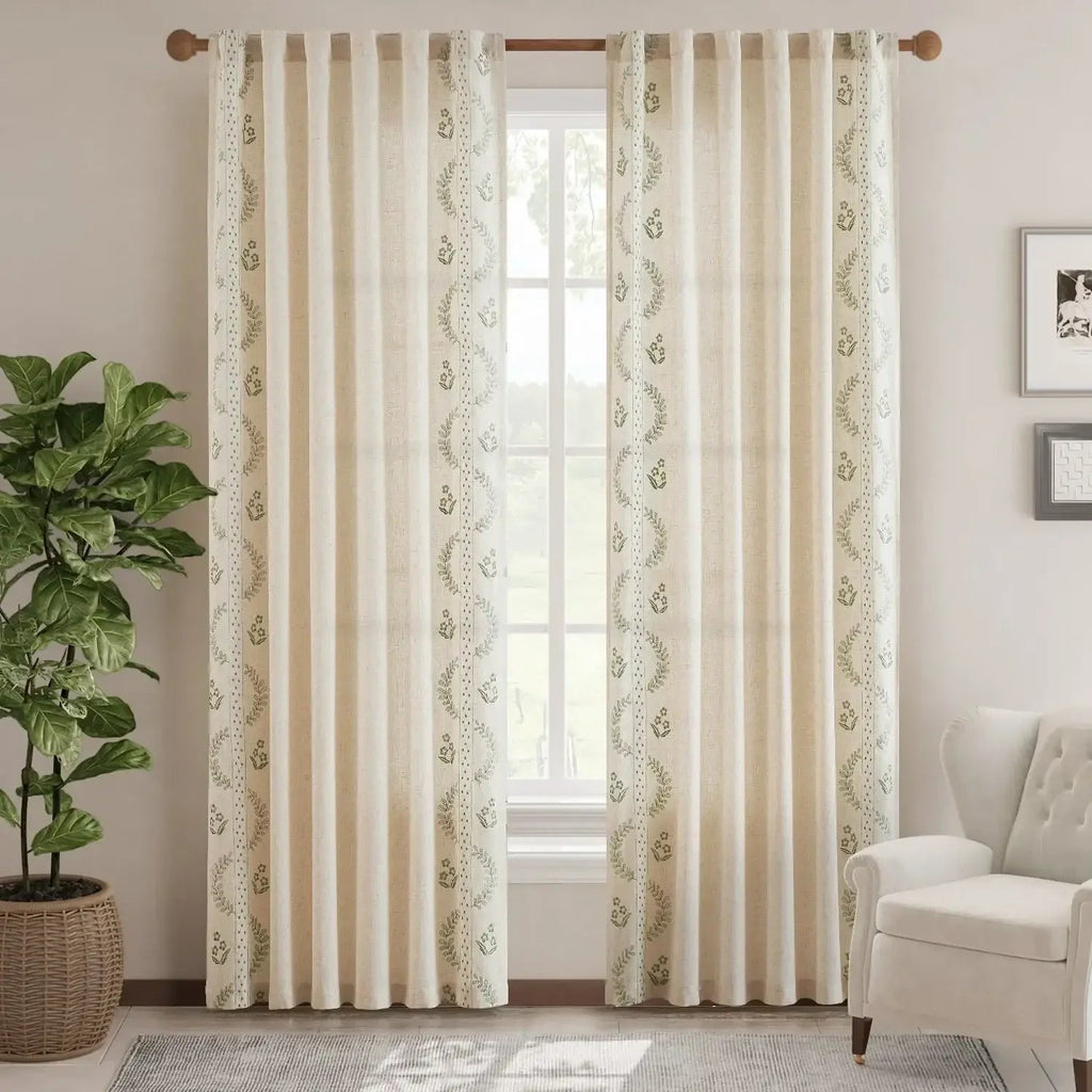 Window Curtain, Embroidered Vine Floral Linen Curtains (2, Lightweight Design for Bedrooms, Living Rooms and Home Privacy image 1
