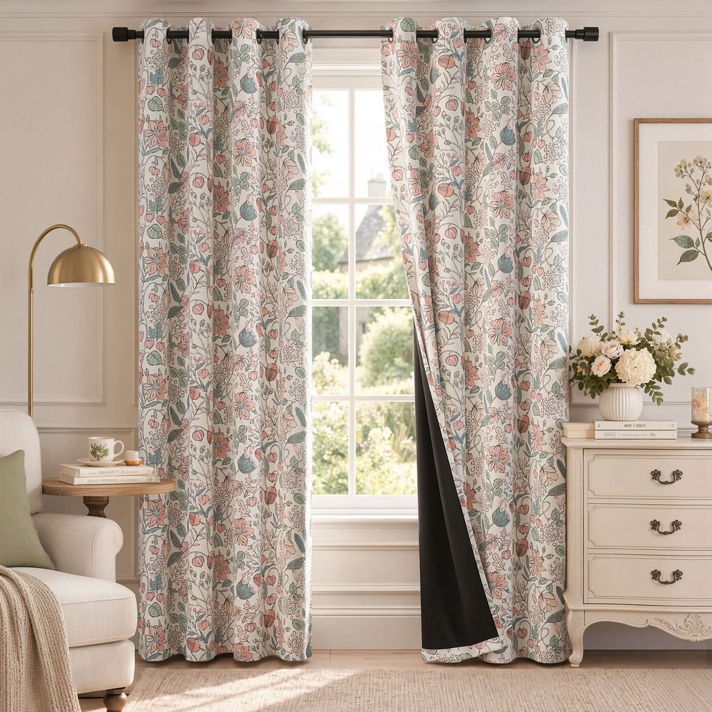 Window Curtain, Botanical Sketch Floral Curtains (2 Panels), Lightweight Design for Windows, Room Styling and Everyday Privacy image 1