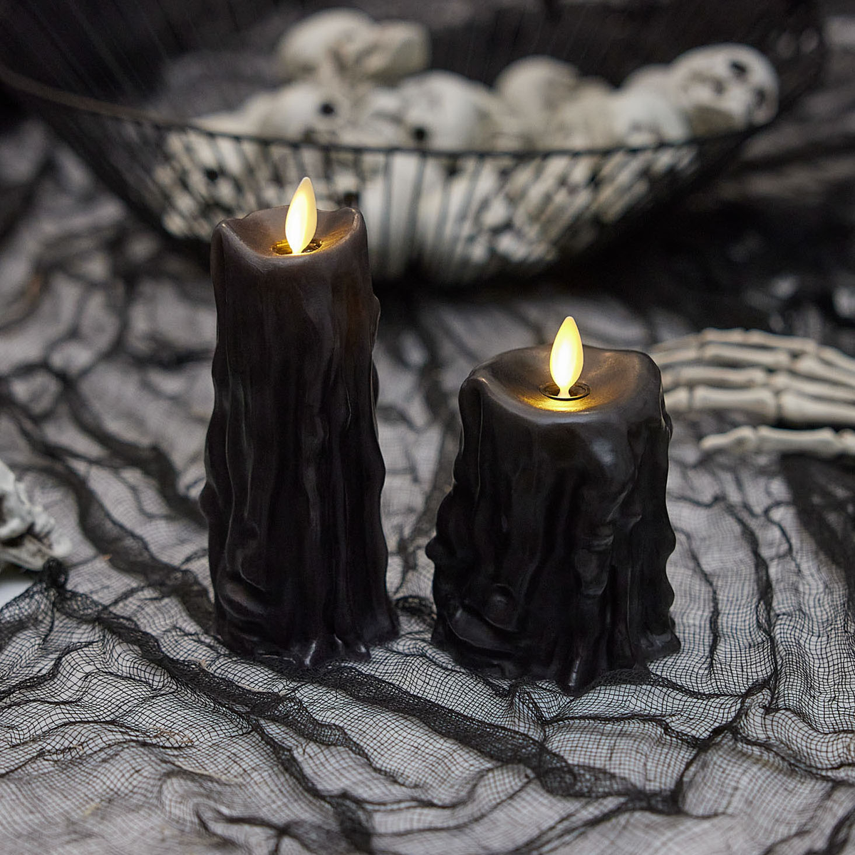 Flameless Candle, Black Heavy Wax Drip Slim Pillar for Bedrooms, Living Rooms and Everyday Candlelight Ambience, 2 Size Options image 1
