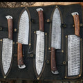 Chef Knife Set, Black Rose Damascus 5 Piece & Leather Roll for Home Kitchens, Food Prep and Cooking image 1