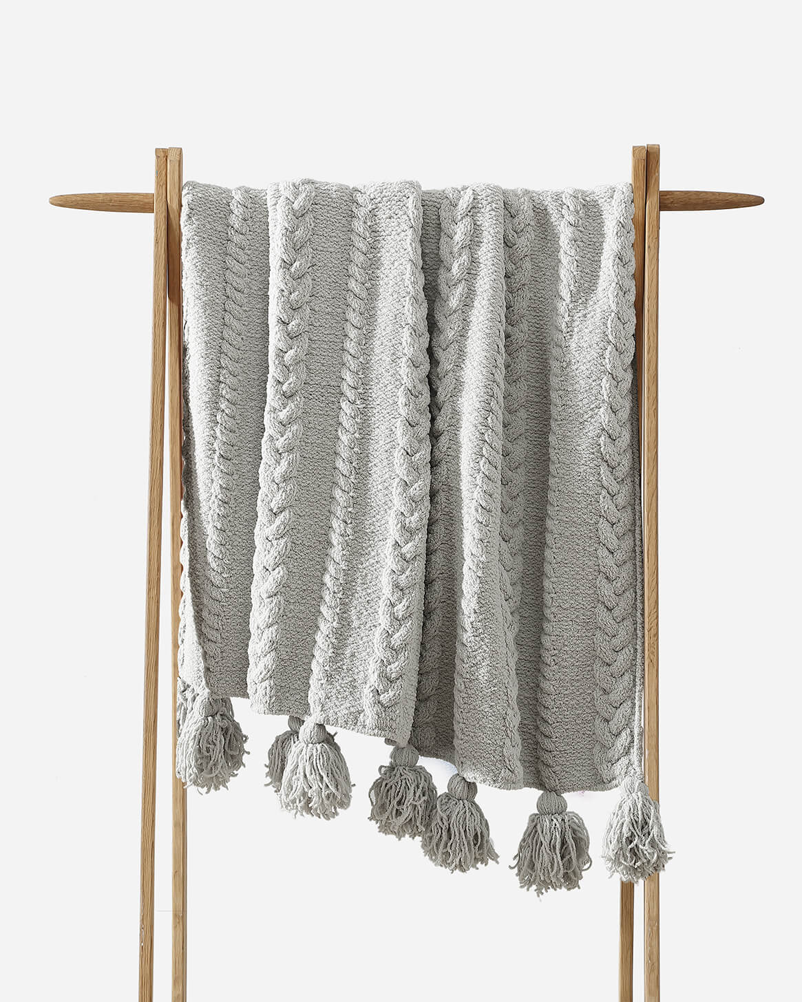 Cozy Throw Blanket, Braided Pom Pom for Living Rooms, Bedrooms and Everyday Lounging, 5 Color Options image 1