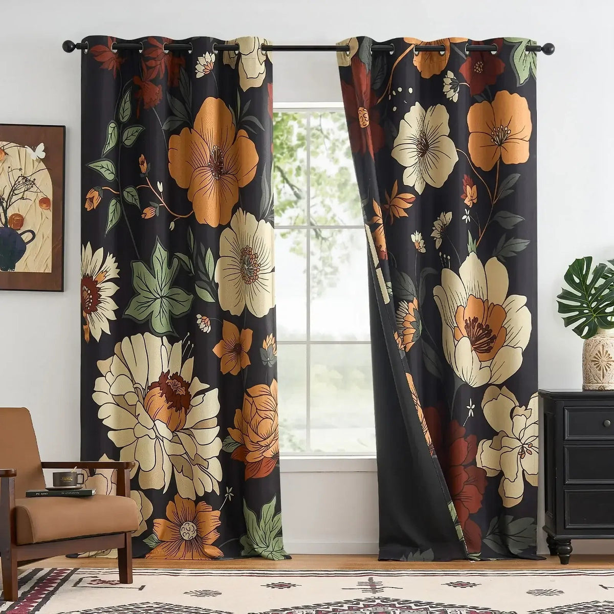 Window Curtain, Hannah Floral Blackout Curtains (2 Panels), Lightweight Design for Bedrooms, Living Rooms and Home Privacy image 1