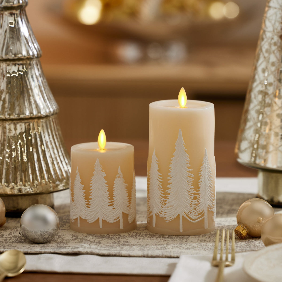 Flameless Candle, White Swan Embossed Trees Pillar for Bedrooms, Living Rooms and Everyday Candlelight Ambience, 2 Size Options image 1