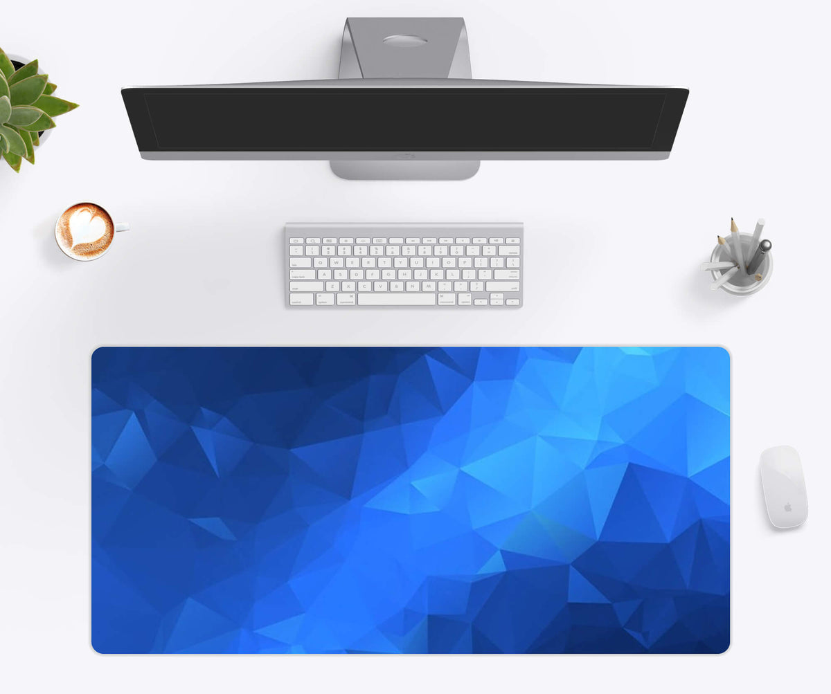 Desk Mat, Blue Polygon, Machine-Washable Care, Non-Slip Design for Workspaces, Desks and Everyday Productivity, 4 Size Options image 1