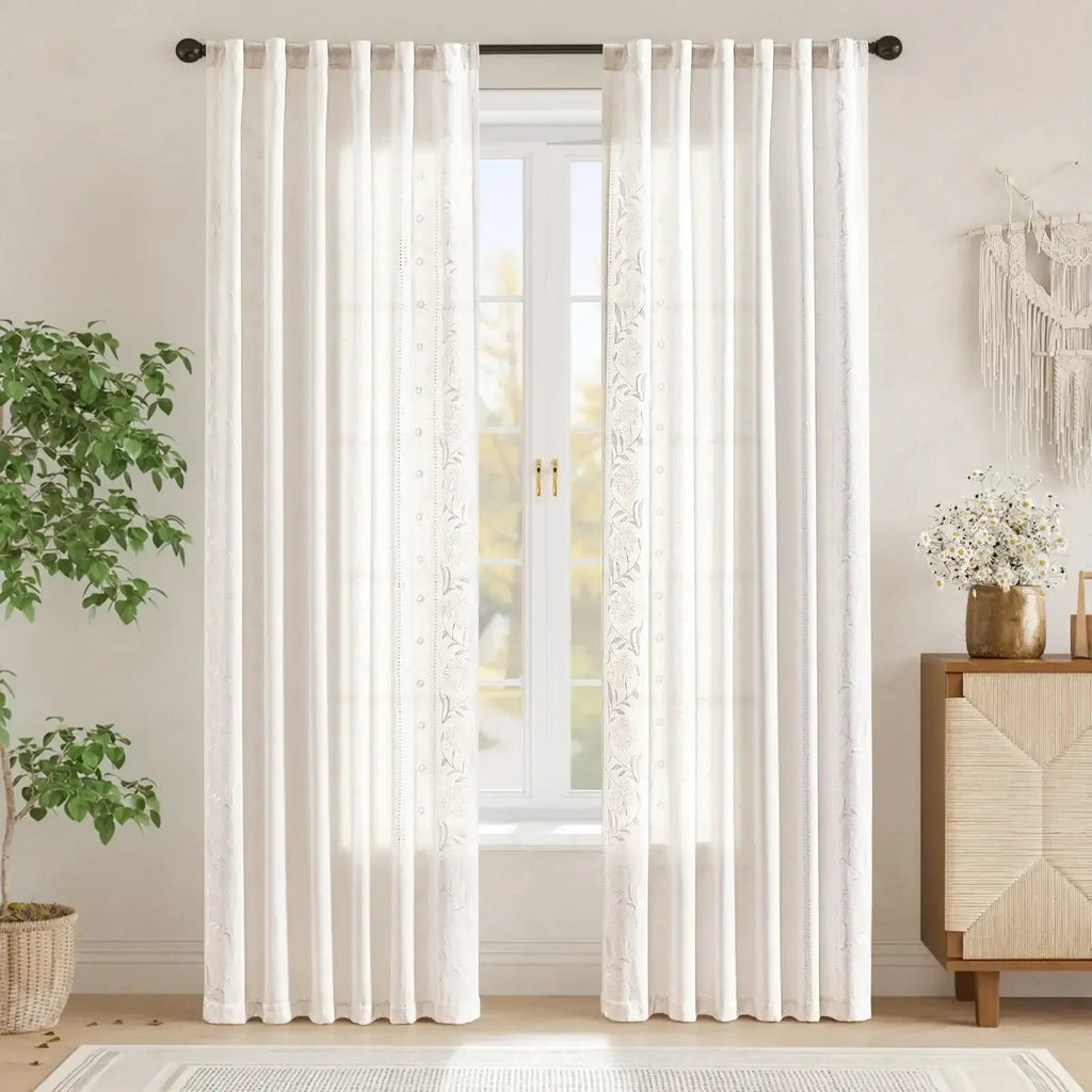 Window Curtain, Hydrangea Embroidered Linen Curtains (2 for Bedrooms, Living Rooms and Home Privacy, 6 Sizes and 6 Colors image 1