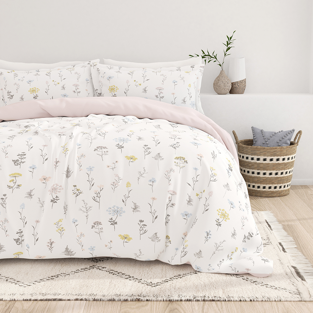 Duvet Cover Set, Wildflower Pattern 3 Piece Reversible for Guest Rooms and Everyday Bedroom Styling, 3 Size Options image 1