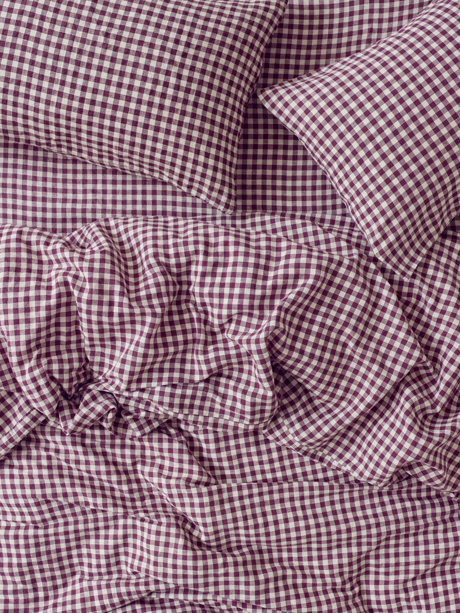 Duvet Cover, Berry Gingham 100% Linen for Everyday Bedding, Guest Bedrooms and Comforter Protection, 2 Size Options image 1