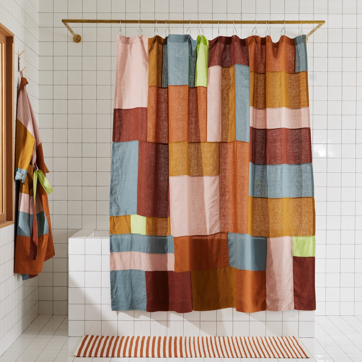 Bathroom Accessory, End Bits Linen Shower Curtain in Rose for Guest Baths and Daily Bathroom Routines image 1