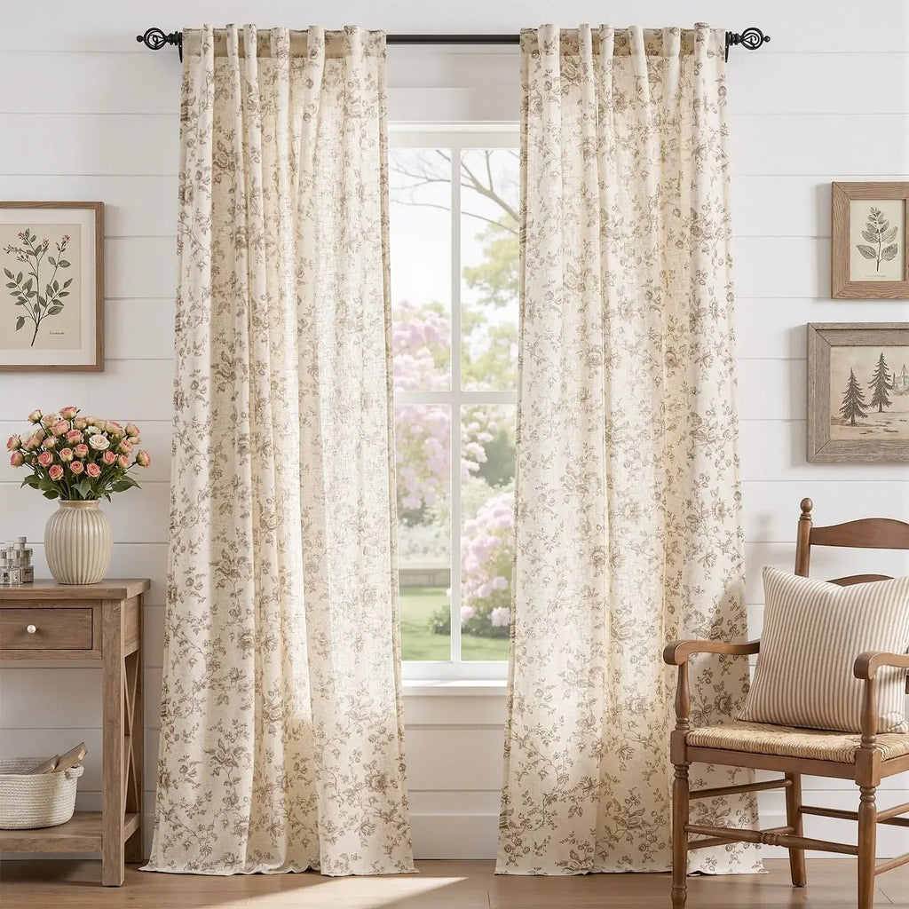 Window Curtain, Amelie Floral Linen Blend Curtains (2 Panels), Machine-Washable Care for Bedrooms, Living Rooms and Home Privacy image 1