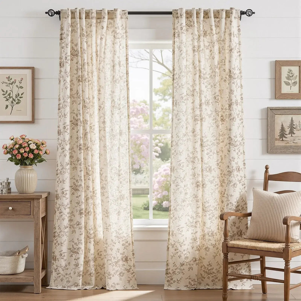 Window Curtain, Amelie Floral Linen Blend Curtains (2 Panels), Machine-Washable Care for Bedrooms, Living Rooms and Home Privacy image 1
