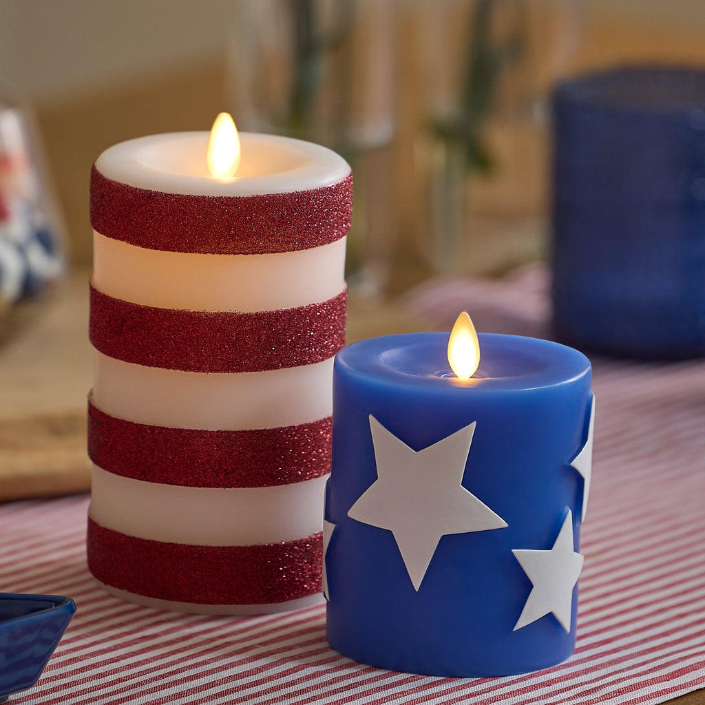 Flameless Candle, Set of 2 Stars & Stripes Pillars for Mantels, Entryways and Holiday Displays image 1