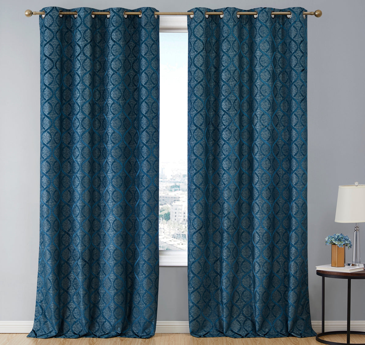 Window Curtain, Versailles Lattice Flocked 100% Blackout, Machine-Washable Care for Bedrooms, Living Rooms and Home Privacy image 1