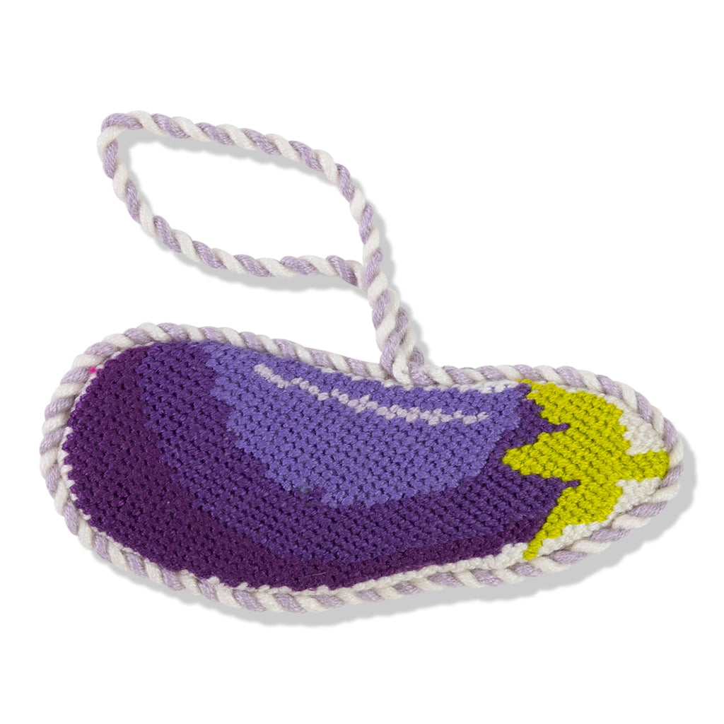 Seasonal Home Decor, Needlepoint Icon Ornament Eggplant for Mantels, Tables and Seasonal Decorating image 1