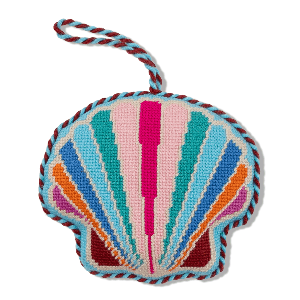 Seasonal Home Decor, Needlepoint Icon Ornament Seashell for Holiday Displays, Shelves and Festive Rooms image 1