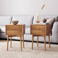 Nightstand, Wood Mid Century Nightstands Acacia (Set of 2), Solid Wood Construction for Bedrooms, Bedside Essentials and Everyday Storage image 1