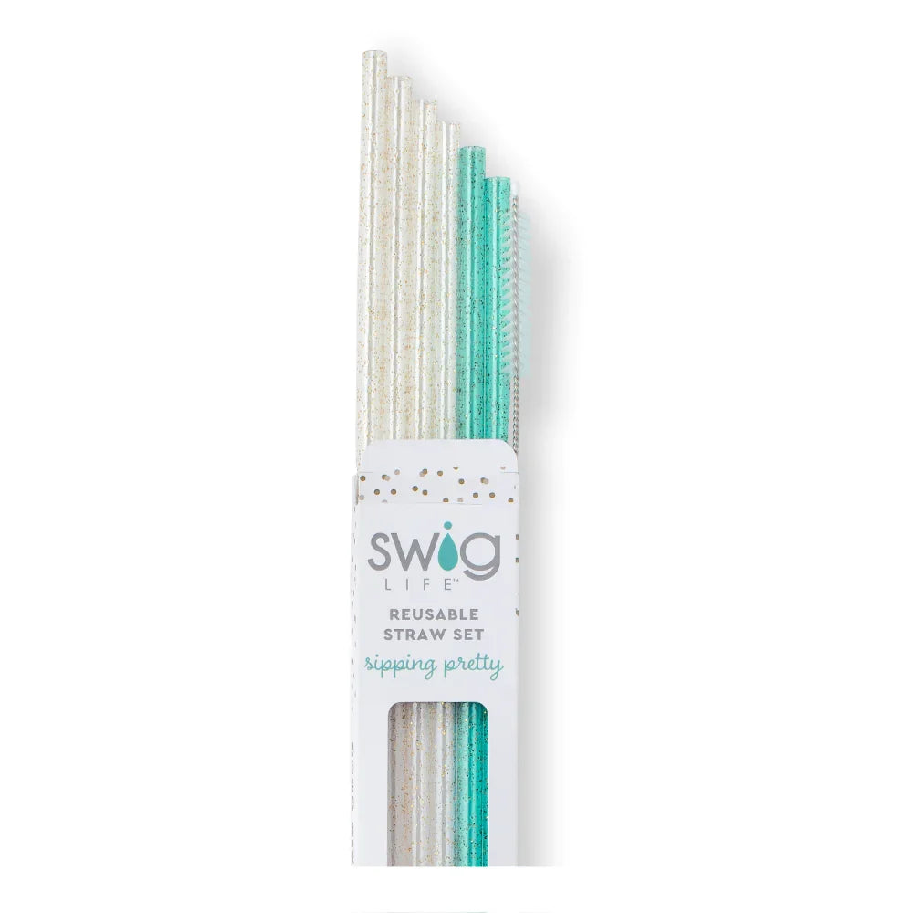 Reusable Straw Kit, Glitter Clear and Aqua Set for Home, Travel and Reusable Drinkware, Designed for Tumblers, Smoothies and Everyday Drinks image 1