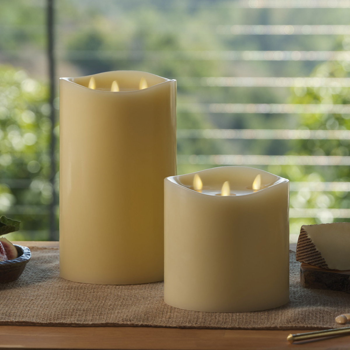 Flameless Candle, Ivory Tri Flame Grand Pillar Melted Top for Mantels, Entryways and Holiday Displays, 2 Size Options image 1