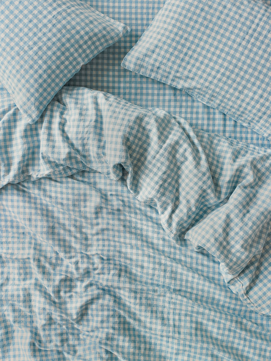 Duvet Cover, Warm Blue Gingham 100% Linen for Everyday Bedding, Guest Bedrooms and Comforter Protection, 3 Size Options image 1
