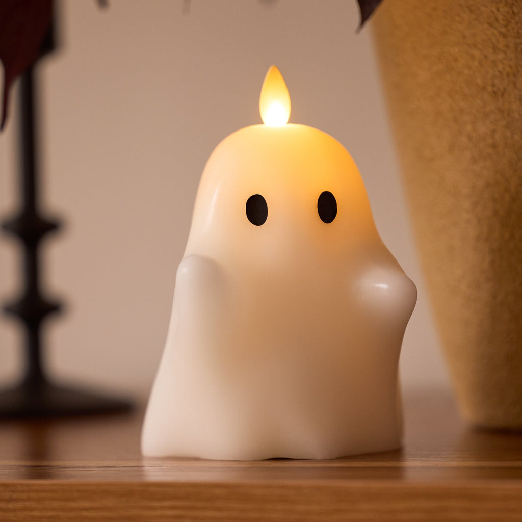 Flameless Candle, Bright White Spooky Ghost for Mantels, Entryways and Holiday Displays, Designed for Everyday Home Use image 1