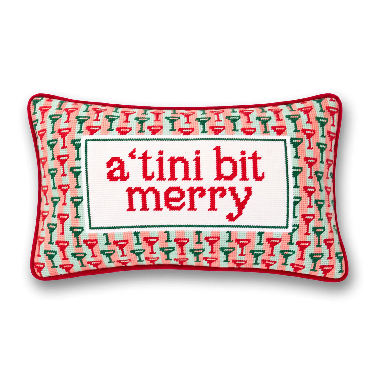 Bed Pillow, A Tini Bit Merry Needlepoint for Sleeping, Reading and Bedroom Comfort, Designed for Everyday Sleep and Guest Room Bedding image 1