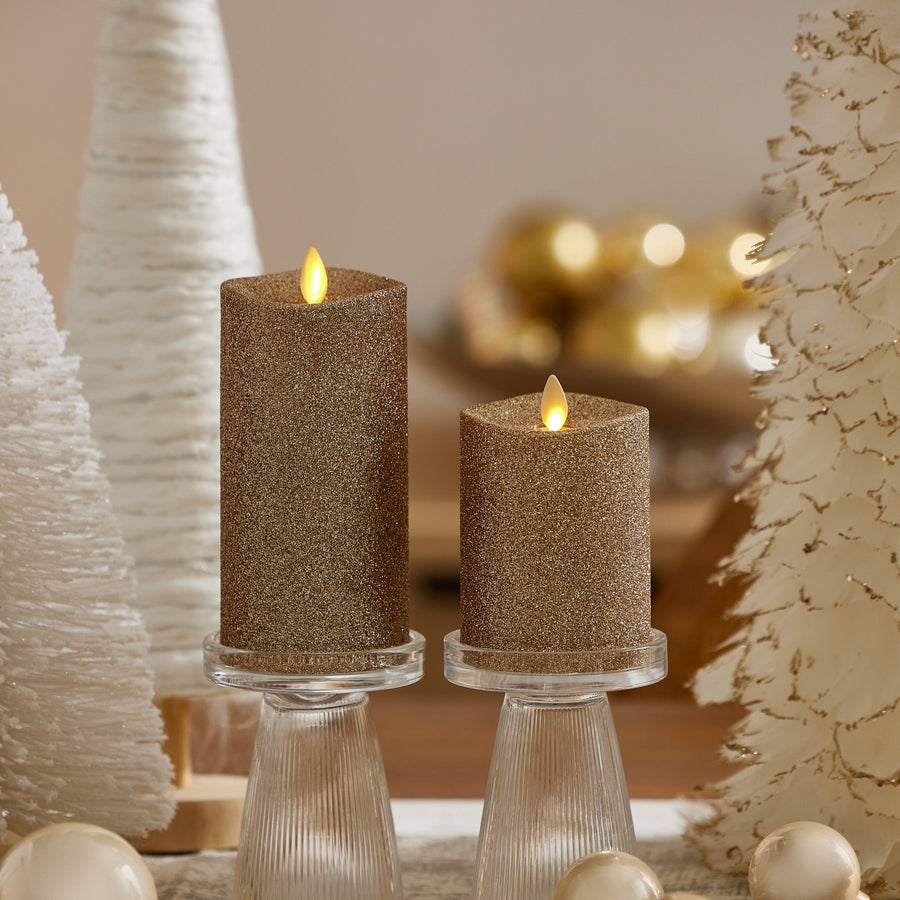 Flameless Candle, Gold Glitter Pillar for Bedrooms, Living Rooms and Everyday Candlelight Ambience, 2 Size Options image 1