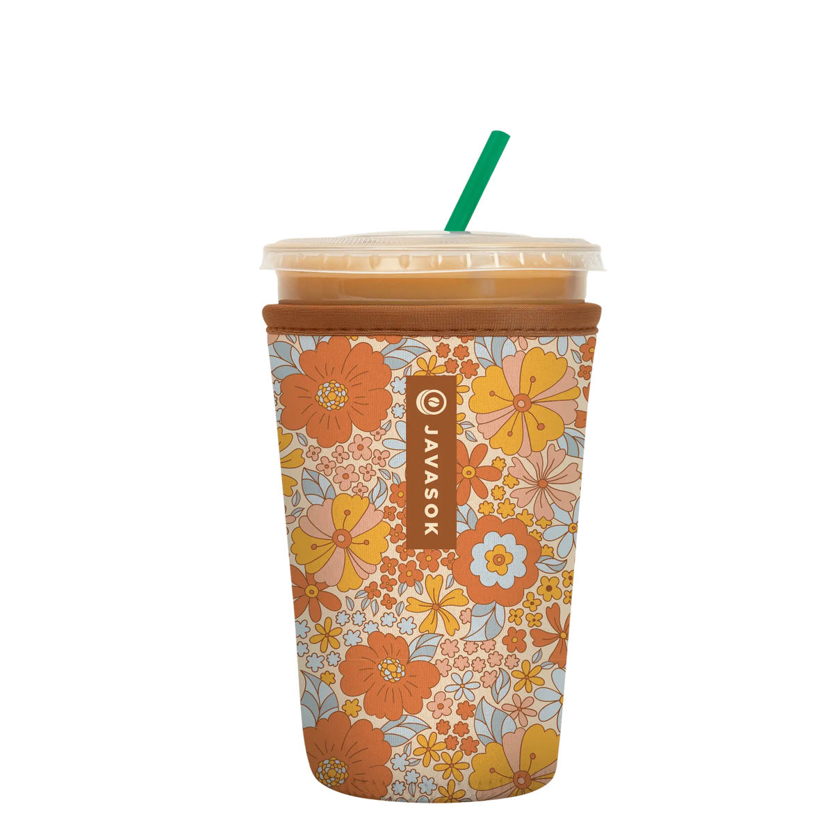 Reusable Cup Sleeve, Flower Power, Neoprene Construction for Iced Coffee, Cold Drinks and Condensation Control image 1