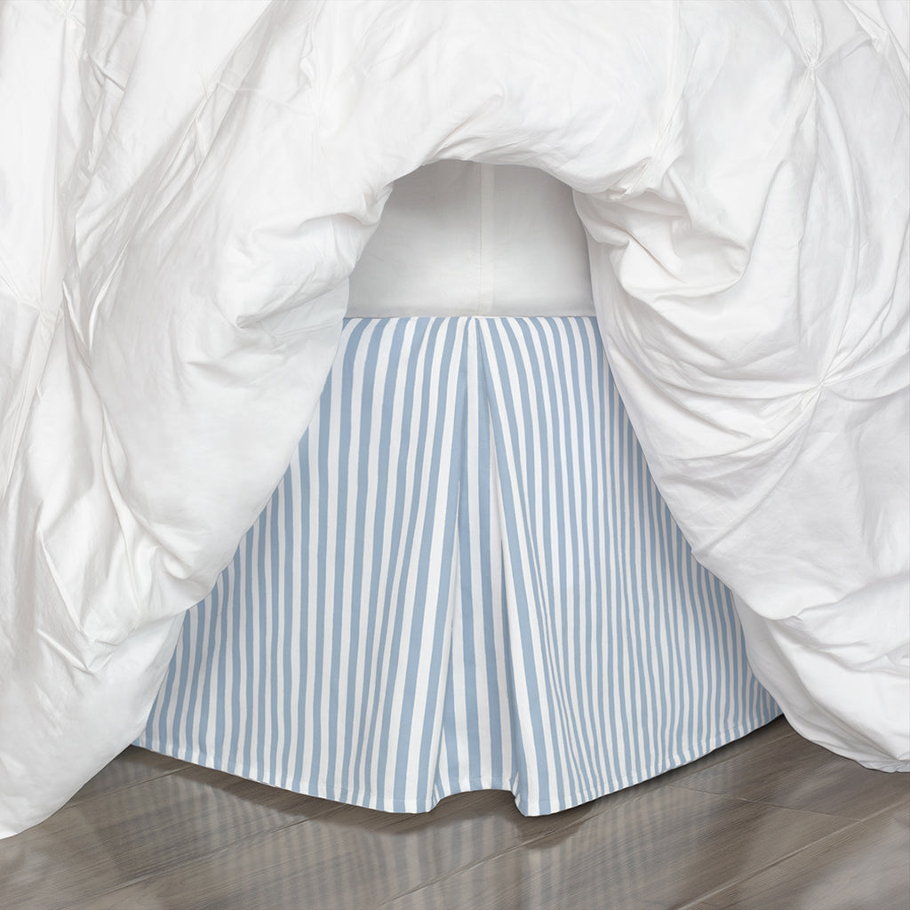 Bed Skirt, French Blue Striped Pleated for Bedroom Styling, Bed Bases and Underbed Coverage, 5 Size Options image 1