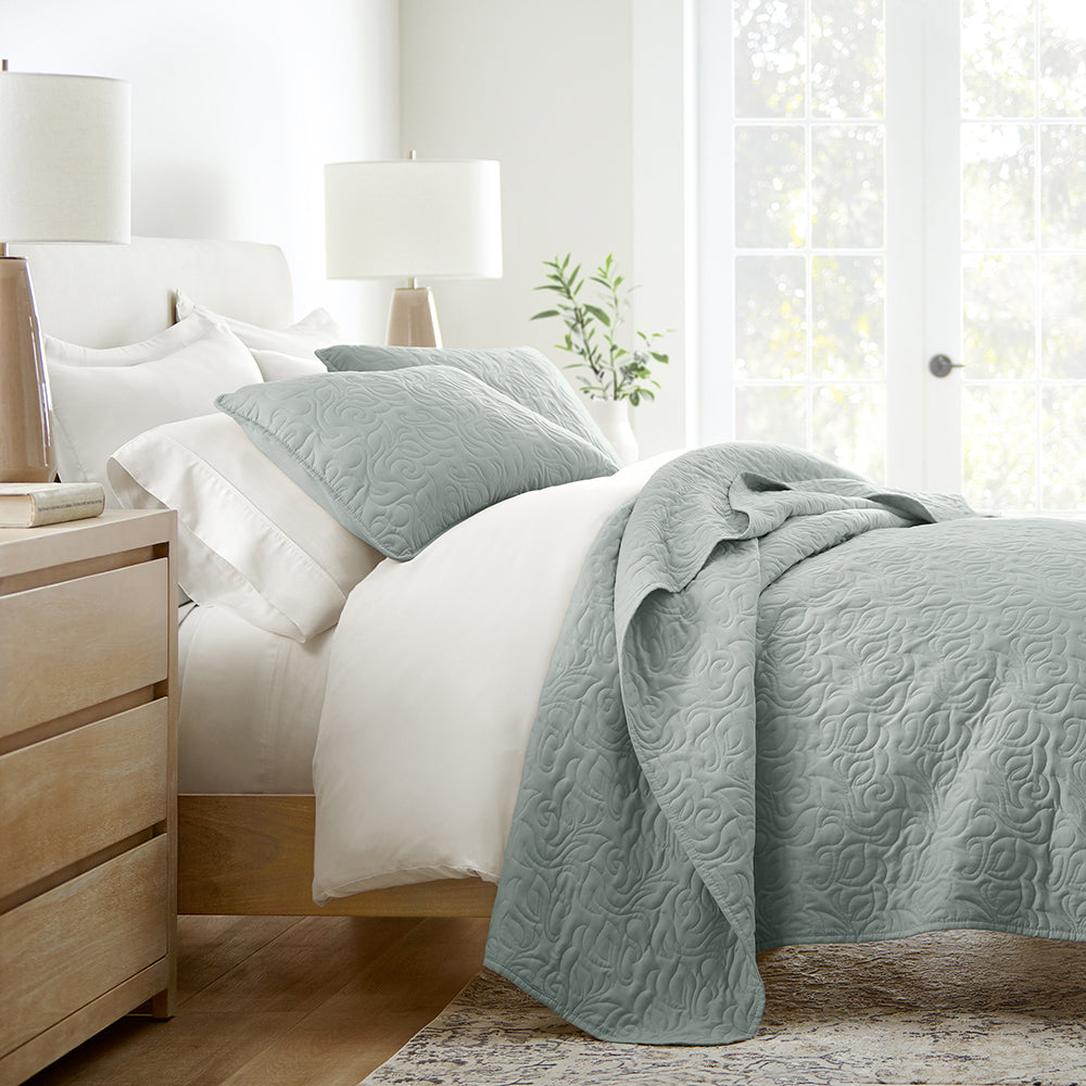 Bed Quilt, 3 Piece Floral Stitch Quilted Coverlet Set for Bedroom Layering and Everyday Bedding, 3 Sizes and 6 Colors image 1