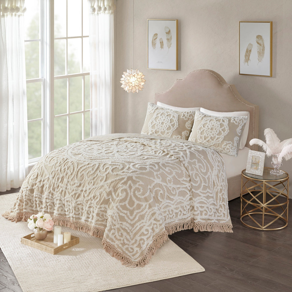 Bed Quilt, Laetitia Tufted Cotton Chenille Medallion, Machine-Washable Care for Bedroom Layering and Everyday Bedding, 3 Size Options image 1