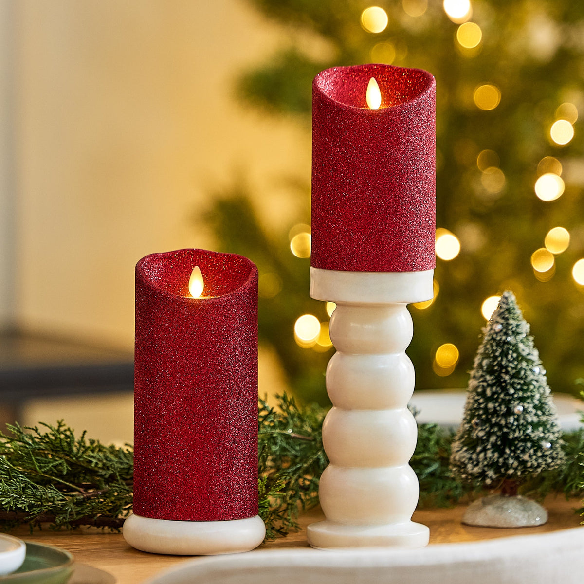 Flameless Candle, Red Glitter Pillar for Bedrooms, Living Rooms and Everyday Candlelight Ambience, 2 Size Options image 1