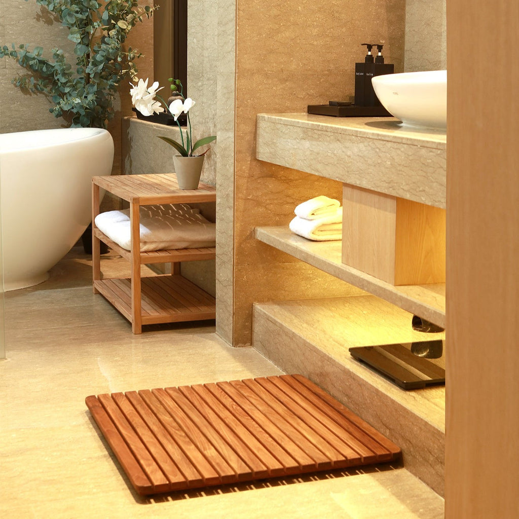 Teak Shower Mat, Redfish Oiled 19.6″ x 19.6″ for Bath Floors, Shower Areas and Everyday Bathroom Use image 1