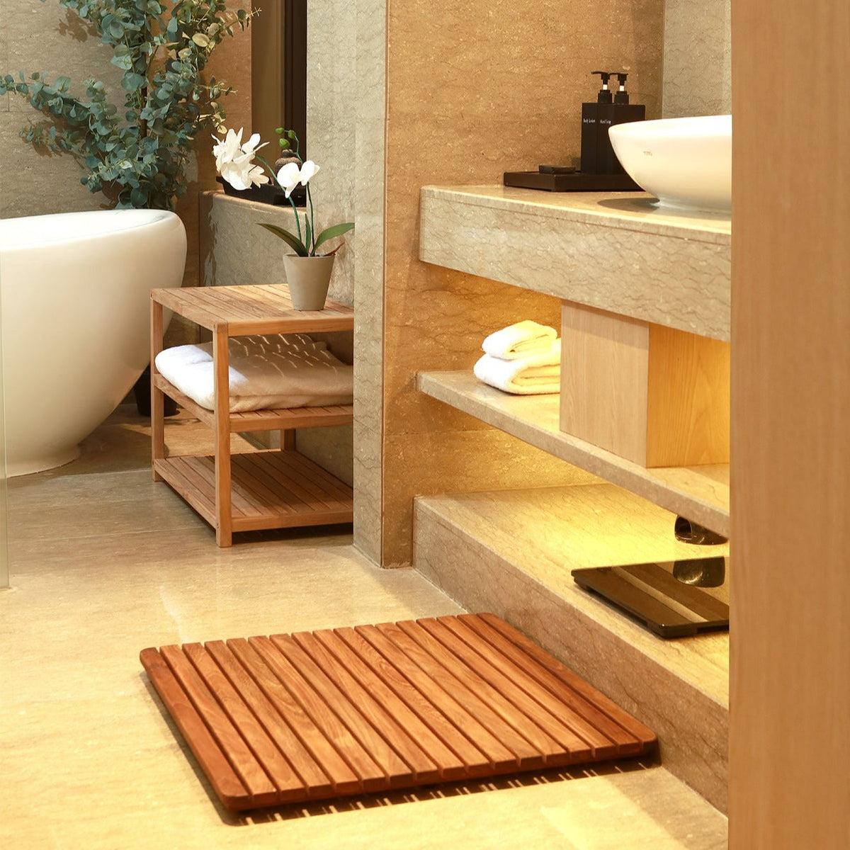 Teak Shower Mat, Redfish Oiled 19.6″ x 19.6″ for Bath Floors, Shower Areas and Everyday Bathroom Use image 1