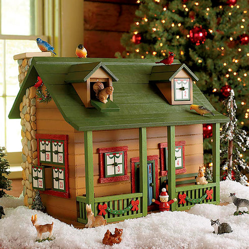 Seasonal Home Decor, Christmas Advent Cabin with Woodland Animals for Mantels, Tables and Seasonal Decorating image 1