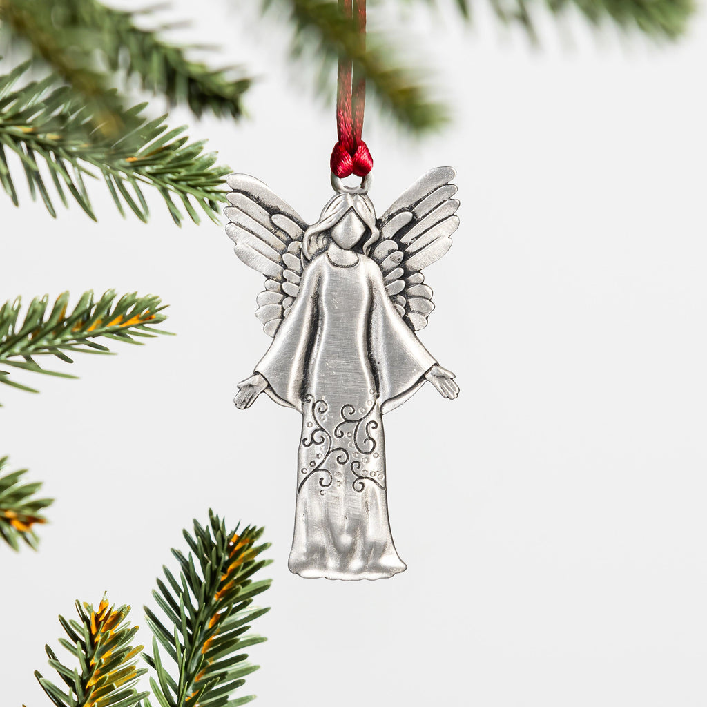 Seasonal Home Decor, Nativity Ornament Solid Pewter Angel, 3"H for Mantels, Tables and Seasonal Decorating image 1
