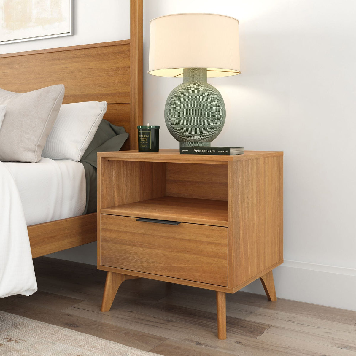 Nightstand, Haven with Shelf for Bedrooms, Bedside Essentials and Everyday Storage, 4 Color Options image 1