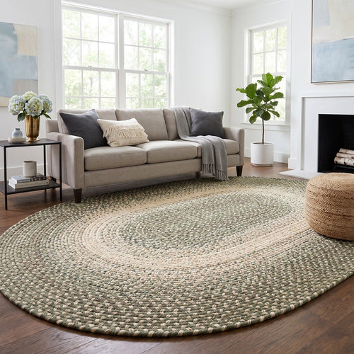 Area Rug, Ridgewood Forest Green Braided Reversible, Machine-Washable Care for Hallways, Dining Spaces and Home Decor, 14 Size Options image 1