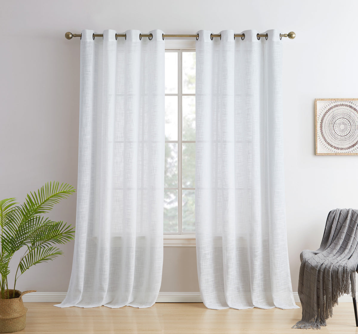 Window Curtain, Madison Faux Linen Sheer Grommet Panels for Bedrooms, Living Rooms and Home Privacy, 8 Sizes and 10 Colors image 1