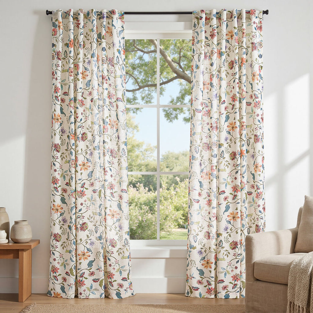 Window Curtain, Hattie Floral Linen Blend Curtains (2 Panels), Breathable Construction for Bedrooms, Living Rooms and Home Privacy image 1