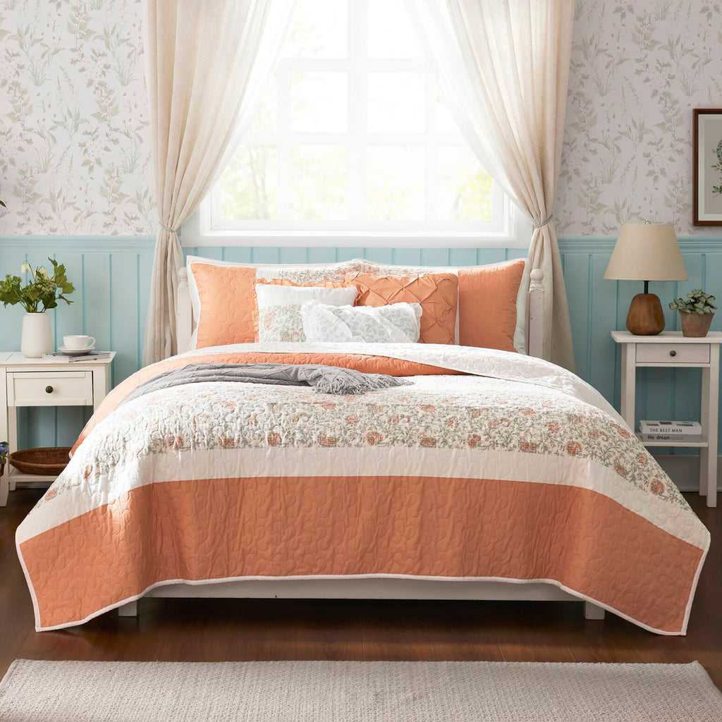 Cozy Throw Blanket, Dawn 6 Piece Cotton Percale Quilt Set, Machine-Washable Care for Sofas, Beds and Relaxing at Home, 2 Sizes and 5 Colors image 1