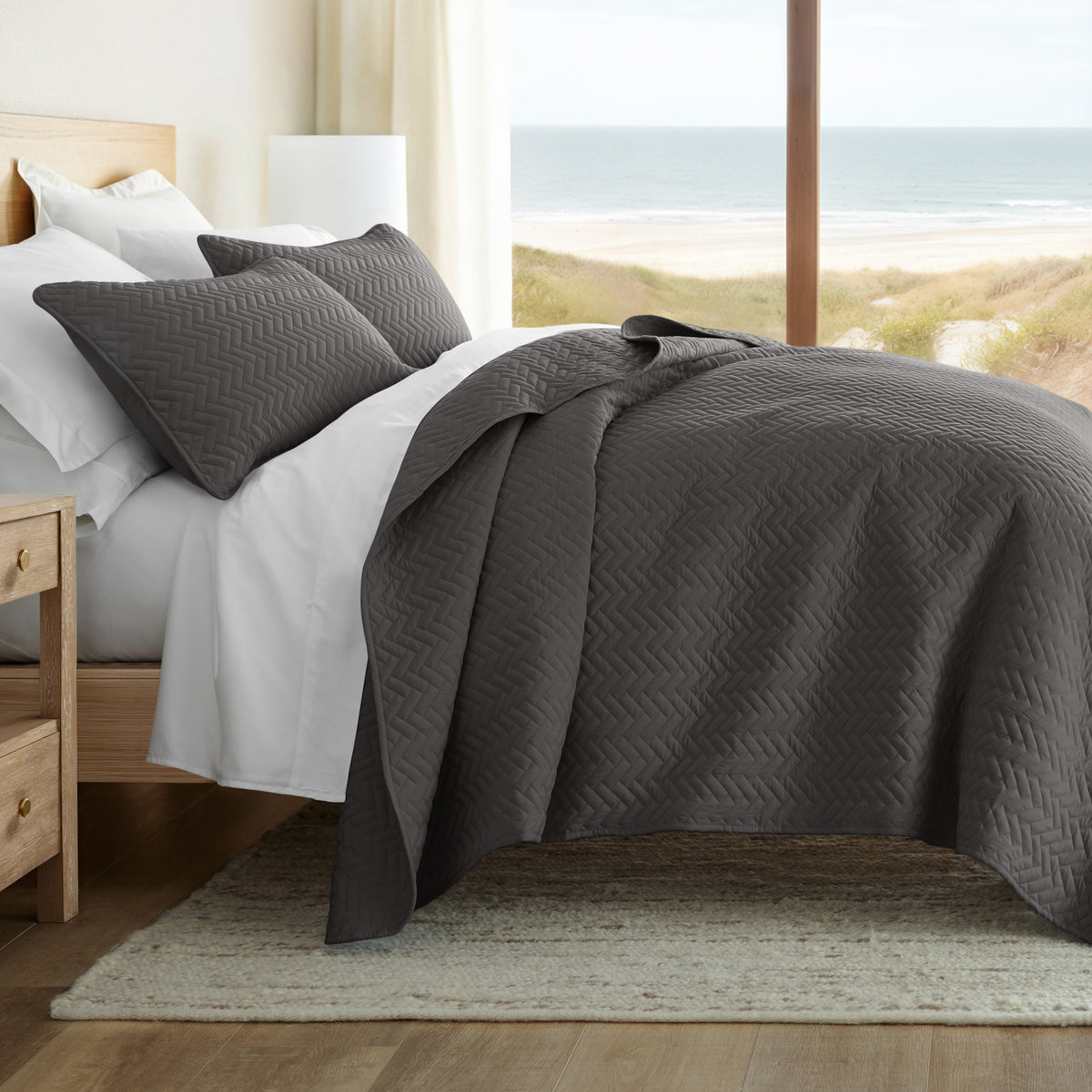 Quilted Coverlet Set, 3 Piece Herringbone for Guest Bedrooms, Layered Beds and Everyday Bedding, 3 Sizes and 6 Colors image 1