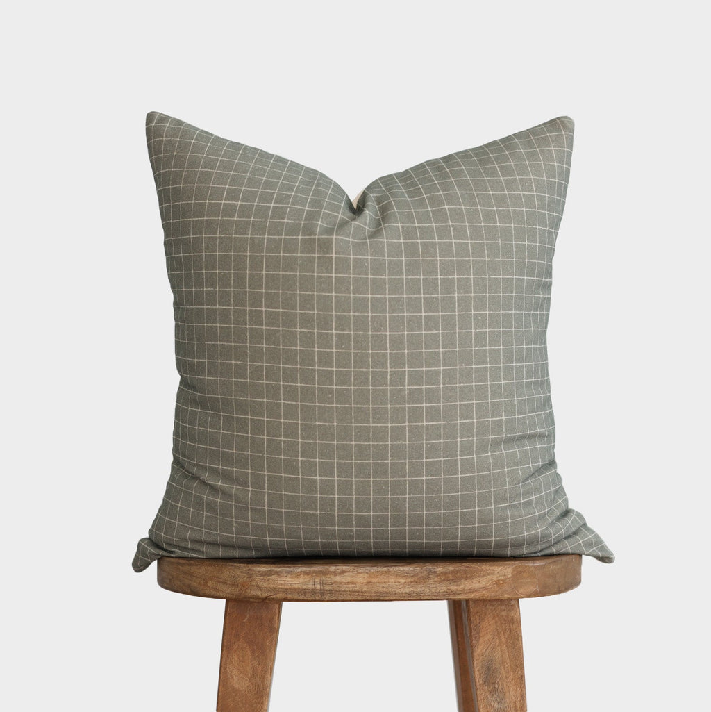 Decorative Pillow Cover Set, Wells Grid in Moss 18" 20" 22" 24" 26", Machine-Washable Care for Sofas, Beds and Living Room Accents image 1