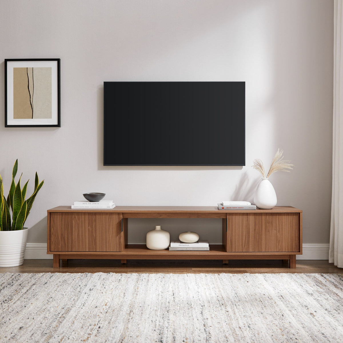 TV Stand, Reema Arundo Scandinavian Reeded for Television Displays, Consoles and Organized Living Spaces, 2 Sizes and 2 Colors image 1