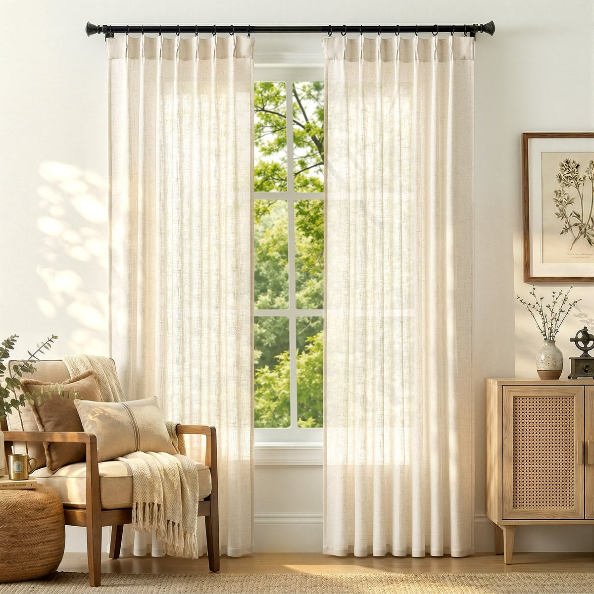 Window Curtain, Pinch Pleat Linen Blend Curtains (2 Panels) for Windows, Room Styling and Everyday Privacy, 4 Sizes and 5 Colors image 1