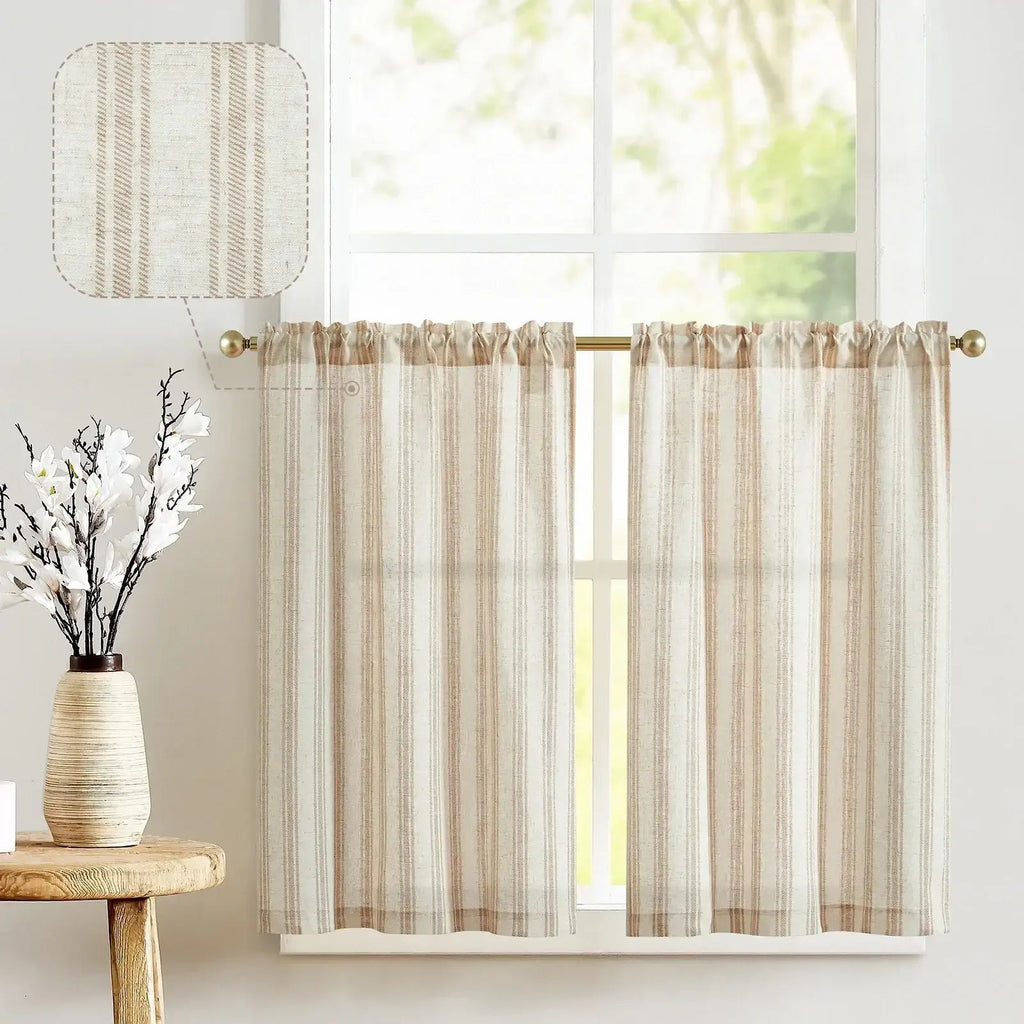 Window Curtain, Twill Striped Linen Blend Rod Pocket Kitchen, Lightweight Design for Windows, Room Styling and Everyday Privacy image 1