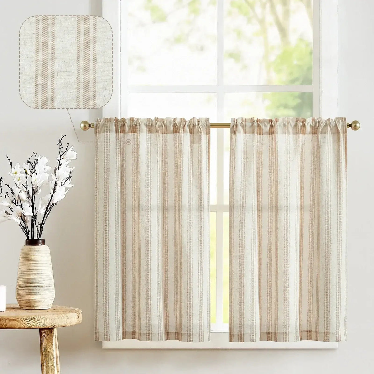 Window Curtain, Twill Striped Linen Blend Rod Pocket Kitchen, Lightweight Design for Windows, Room Styling and Everyday Privacy image 1