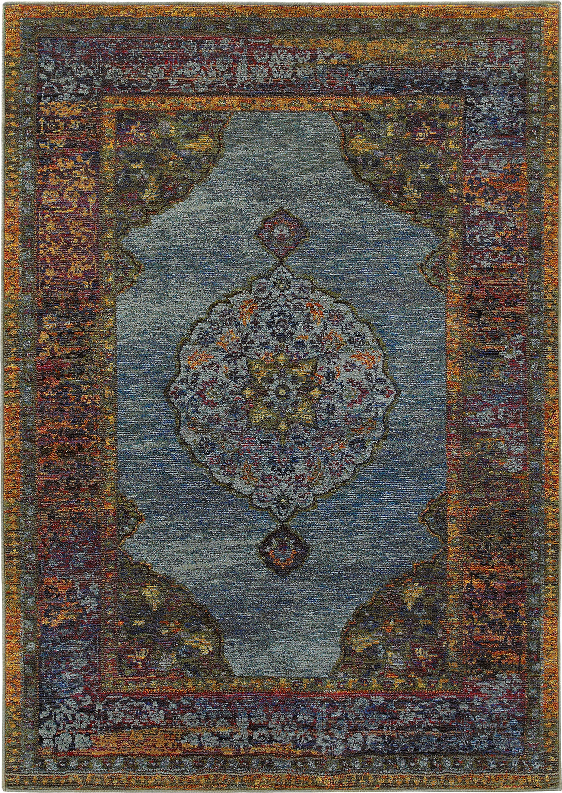 Area Rug, Andorra 7139A Blue Multi for Hallways, Dining Spaces and Home Decor, 11 Size Options image 1