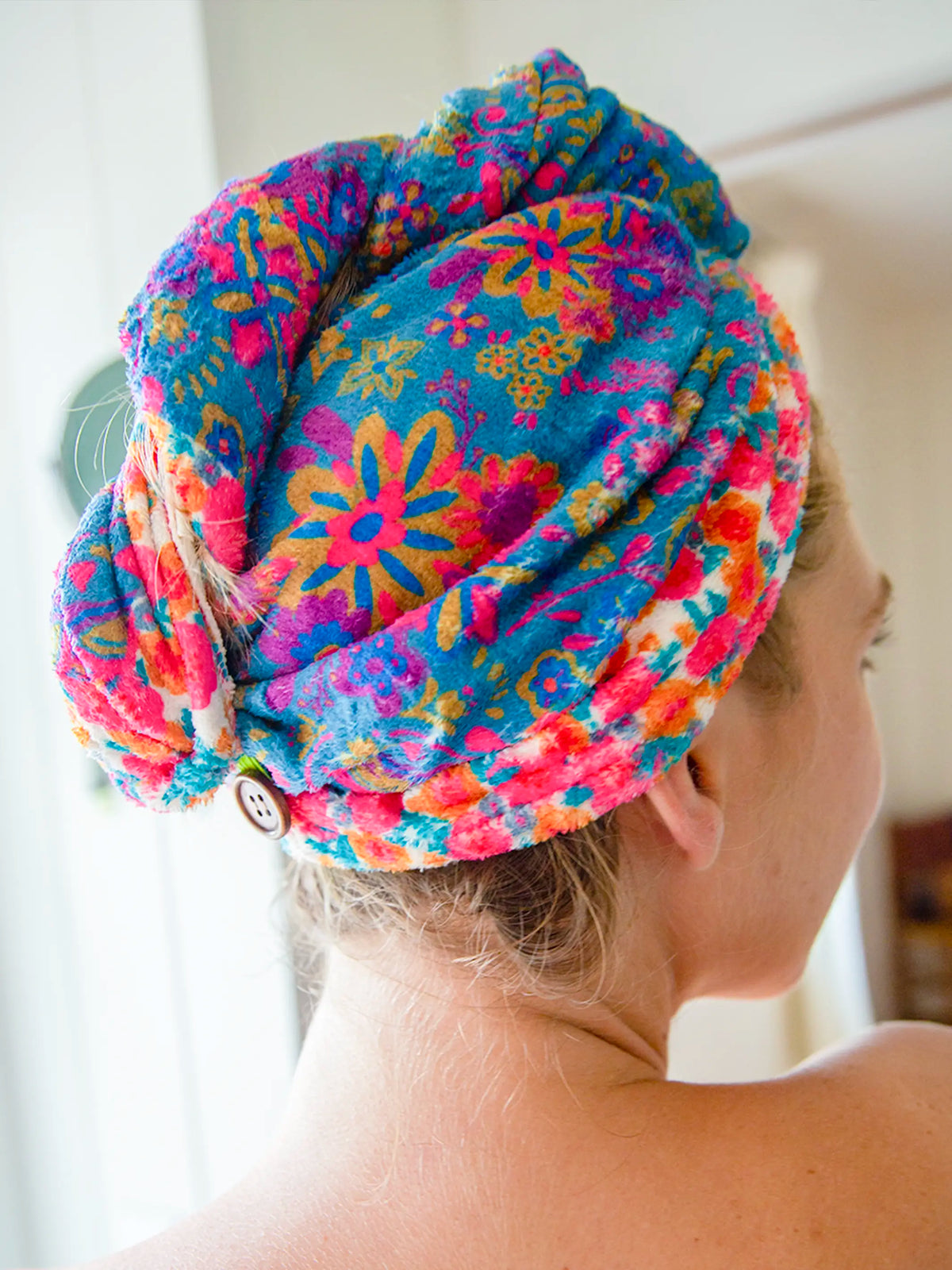 Bath Linen, Microfiber Hair Towel Wrap Teal Floral for Home Bathrooms and Everyday Care, Designed for Everyday Home Use image 1
