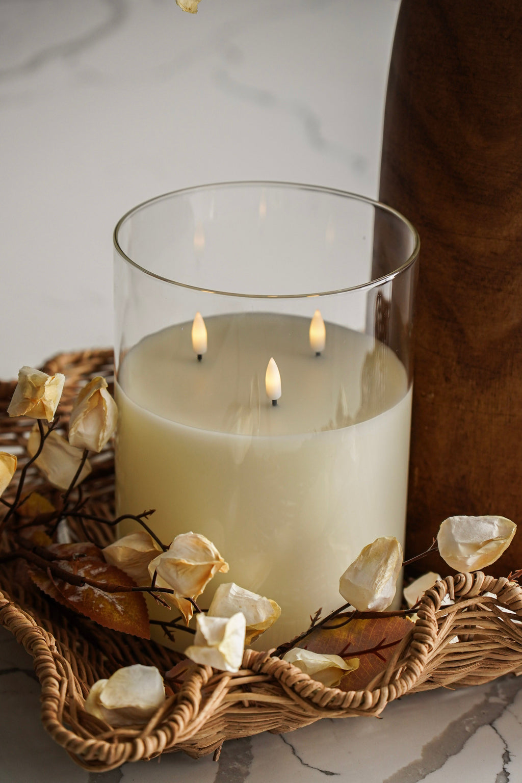 Decorative Candle, Flameless Triple Wick Glass for Entryways, Mantels and Everyday Home Ambience image 1