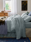 Warm Blue Gingham 100% Linen Flat Sheet image 1