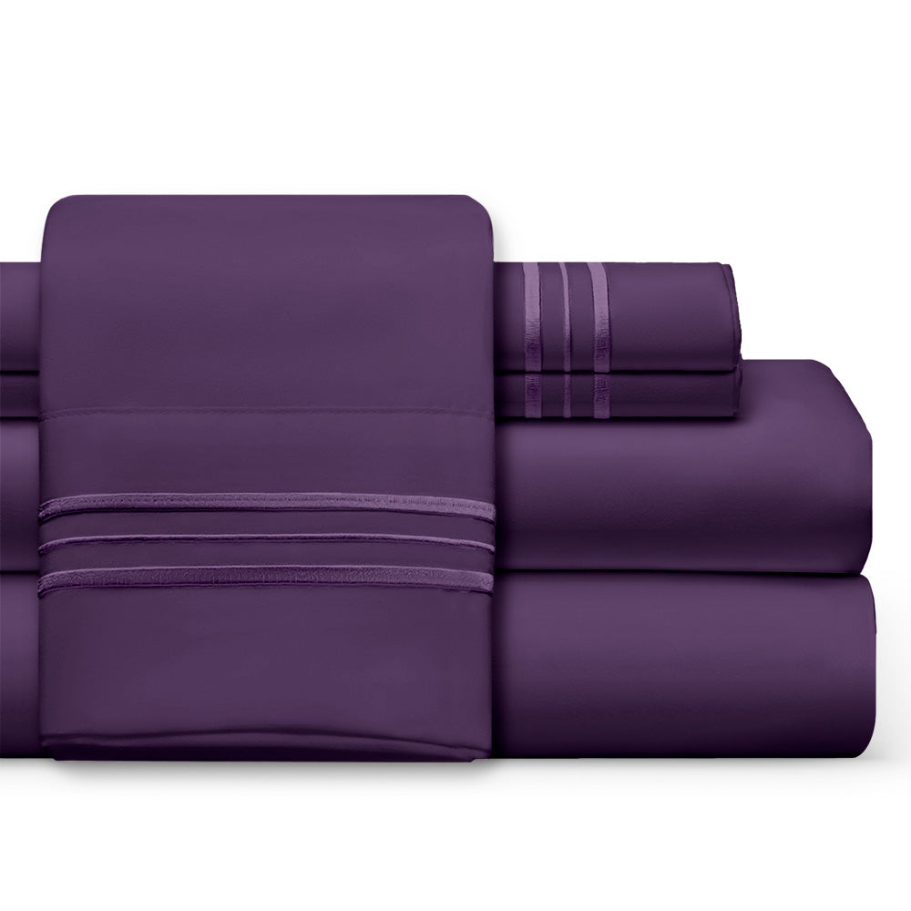 Bed Sheet Set, Plum , 1800 Thread Count, Ultra Comfort for Everyday Bedroom Comfort and Guest Rooms, 13 Size Options image 1